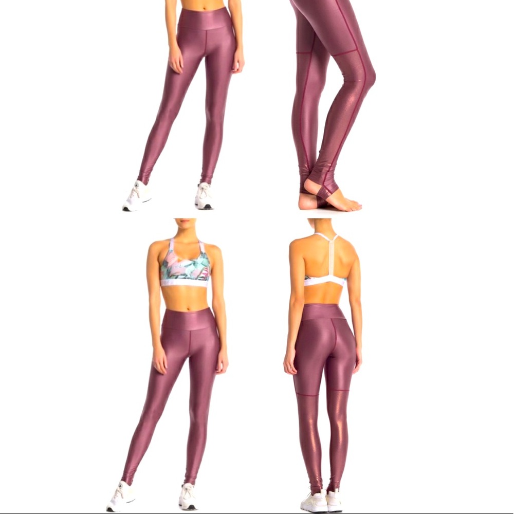Maaji high-rise, full-length, liquid pink legging with foot straps, size large